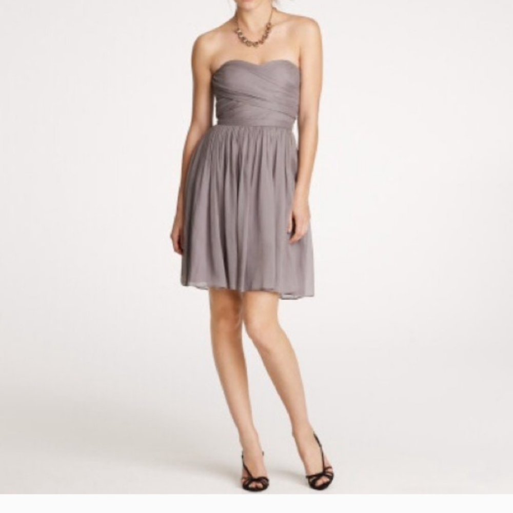 J. Crew 100% Silk Chiffon Arabelle Brown Strapless Cocktail Dress Size 8